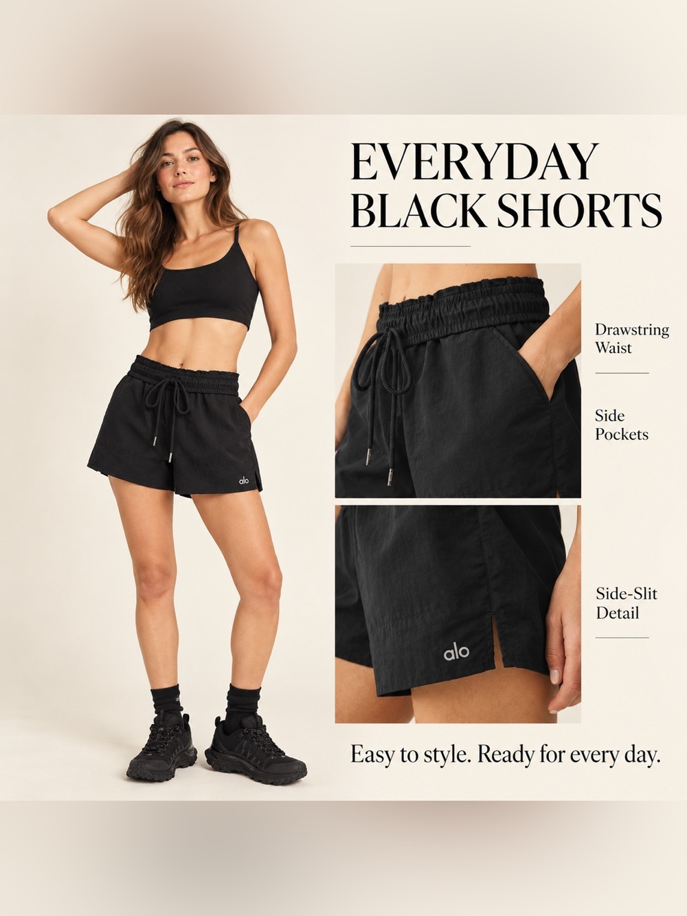 ALO Yoga Black Elastic Waist Everyday Athletic Shorts NWOT